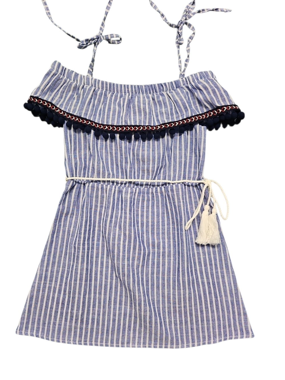 ELSTA By CSN Girls Blue & White Striped Summer Dress with Tassel Tie Size 6